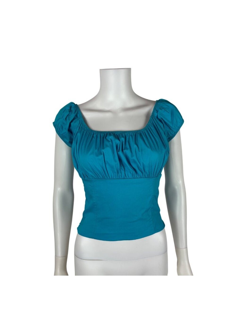 Sara USA Peasant Top Womens Medium Blue Yellow Gathered Bodice Smocked Pin Up